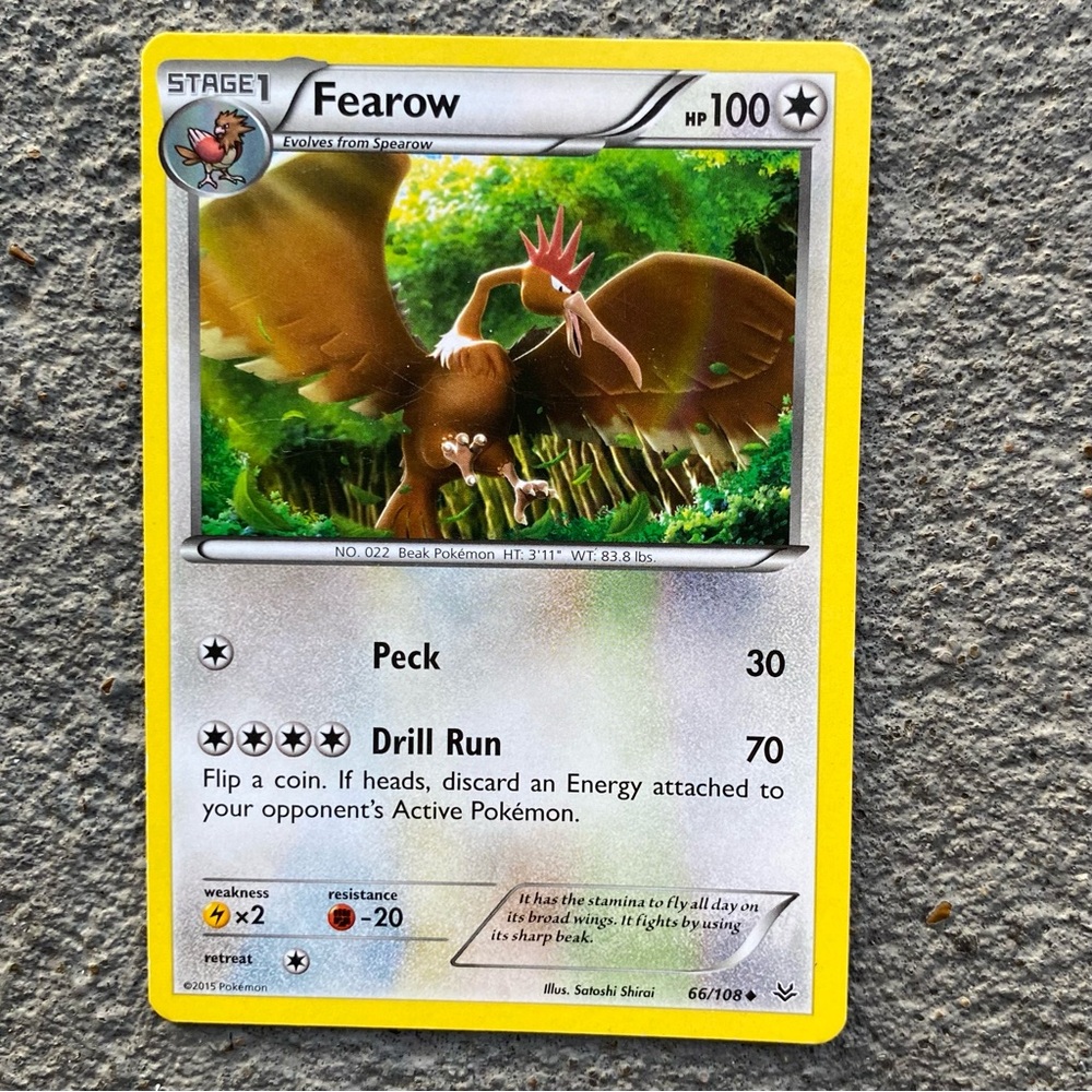 Pokemon Fearow Trading Card - Yellow and Brown
